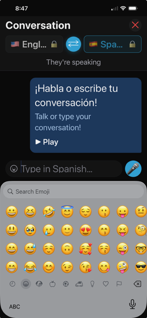 The emoji picker open in a conversation